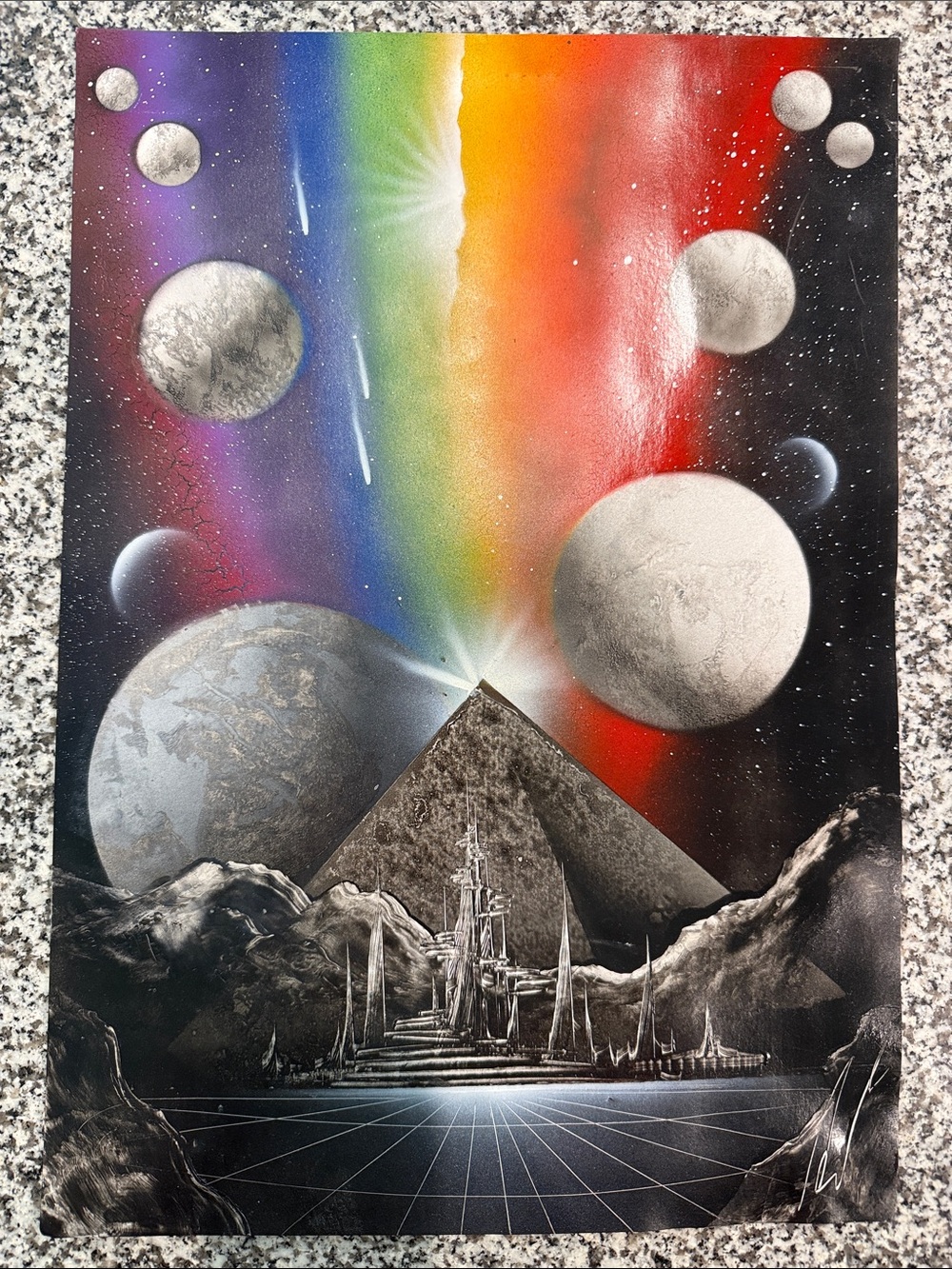 Cosmic Las Vegas Pyramid Spray Paint Art